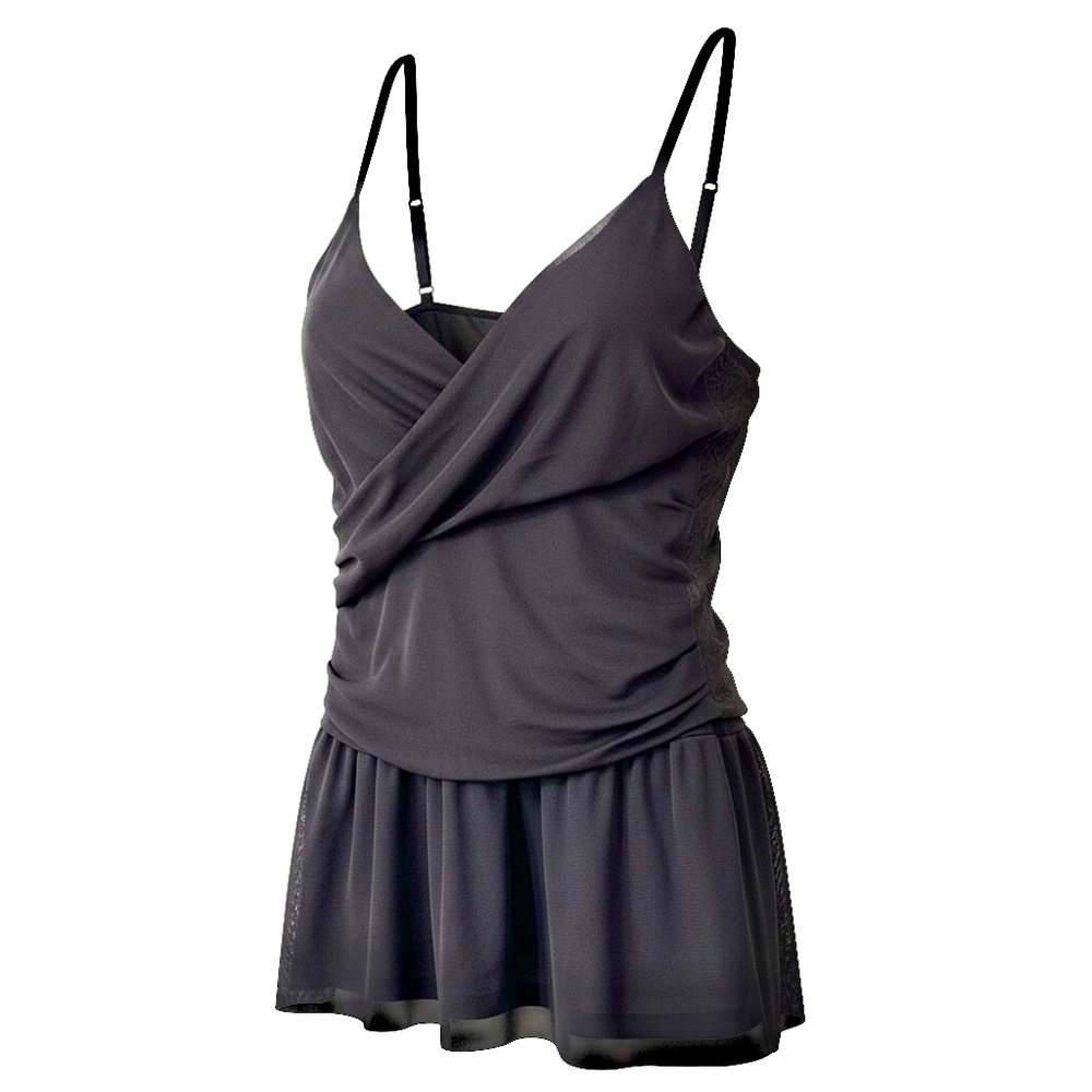 Express Peplum Cami Top Cowl Neck Size M Charcoal Gray Mesh Sides Y2K Going Out